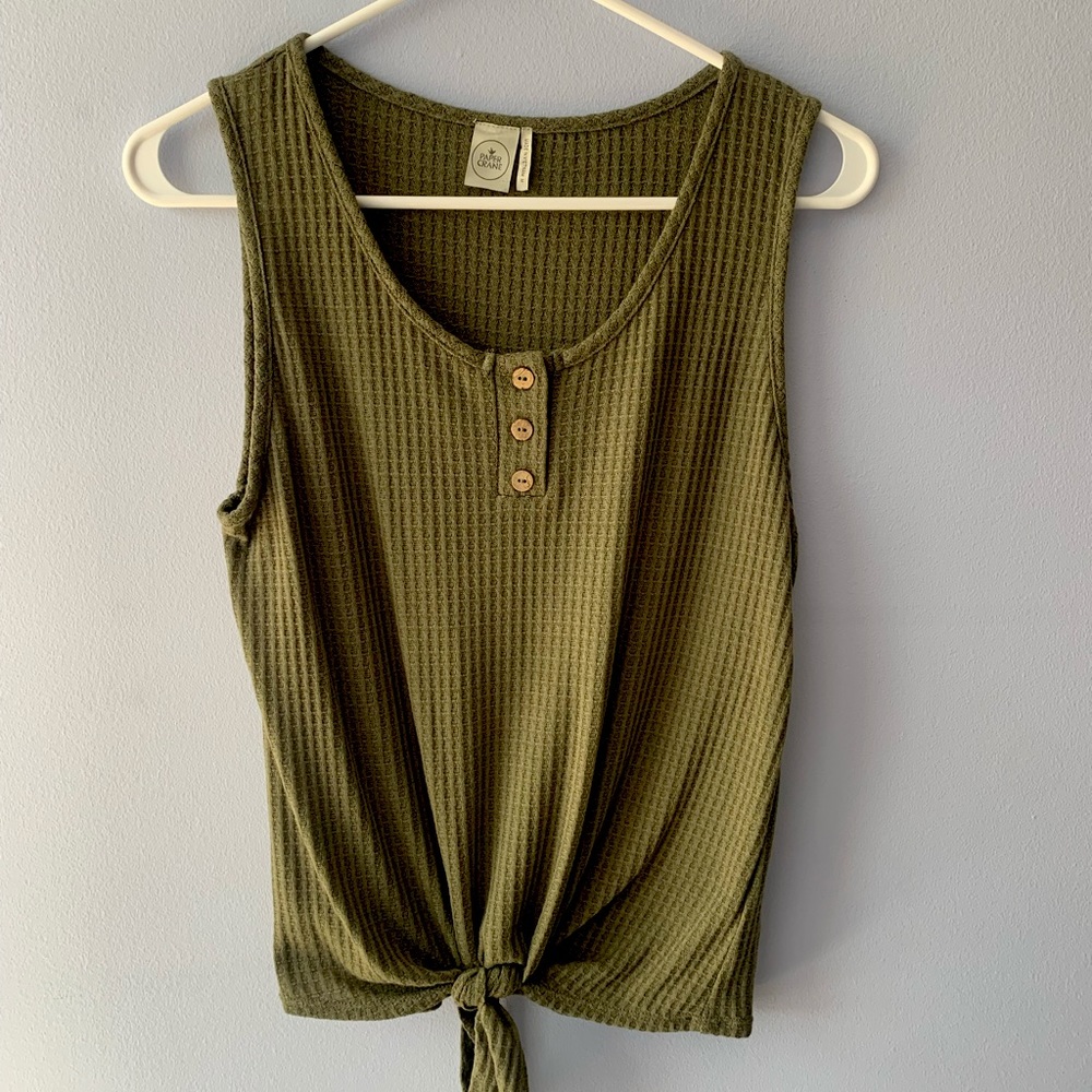 Olive green tank top with tie at bottom!